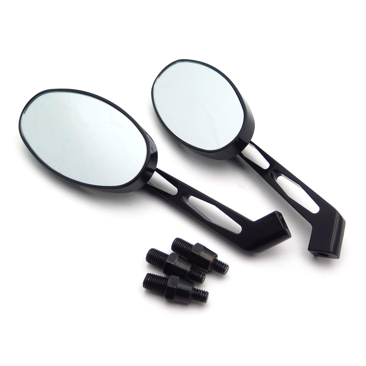 HTTMT- Motorcycle 1 Pair Black Oval Diamond Racing Mirror Compatible with All Kawasaki Suzuki Cruiser [P/N: MT027+TTT001] - Image 3