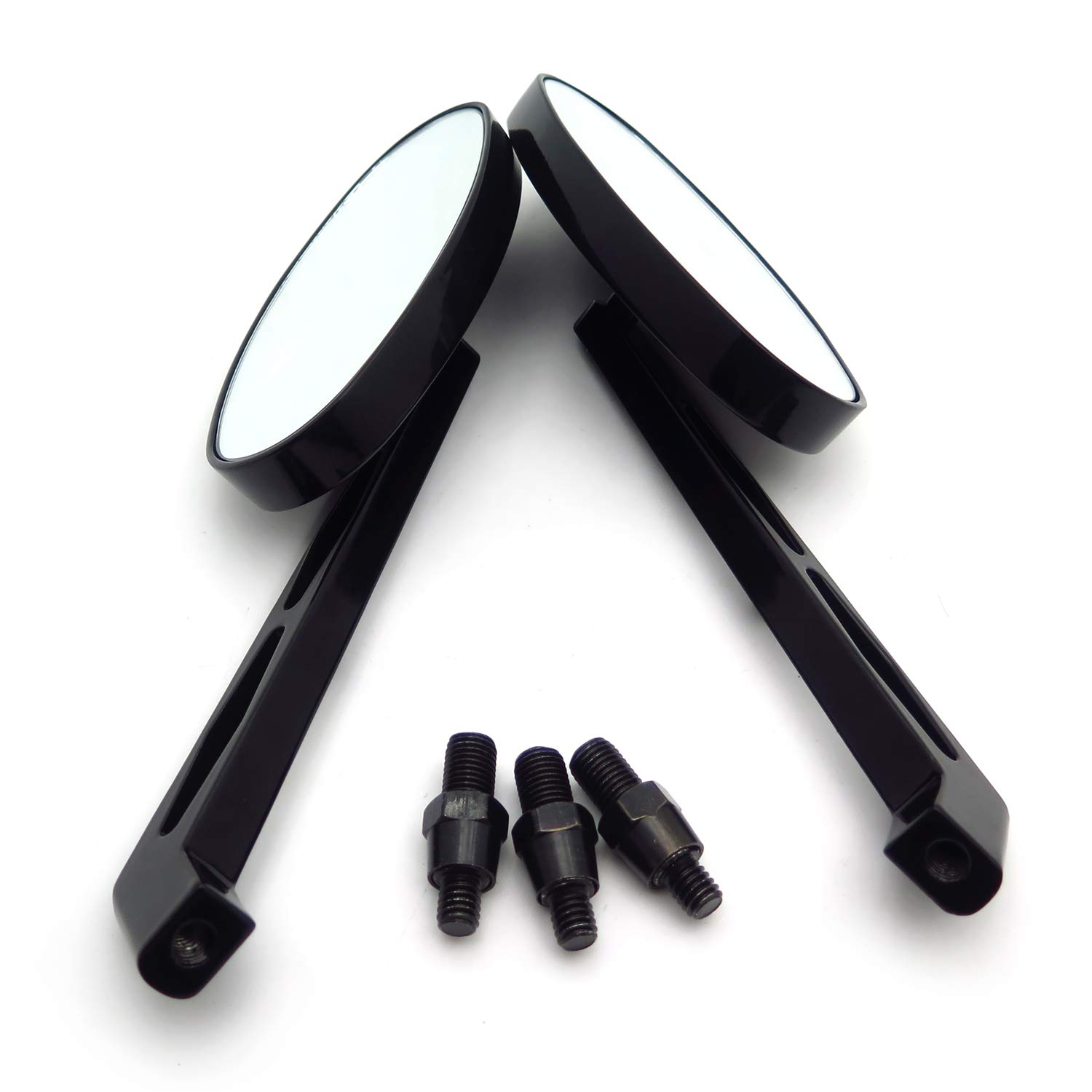 HTTMT- Motorcycle 1 Pair Black Oval Diamond Racing Mirror Compatible with All Kawasaki Suzuki Cruiser [P/N: MT027+TTT001] - Image 5