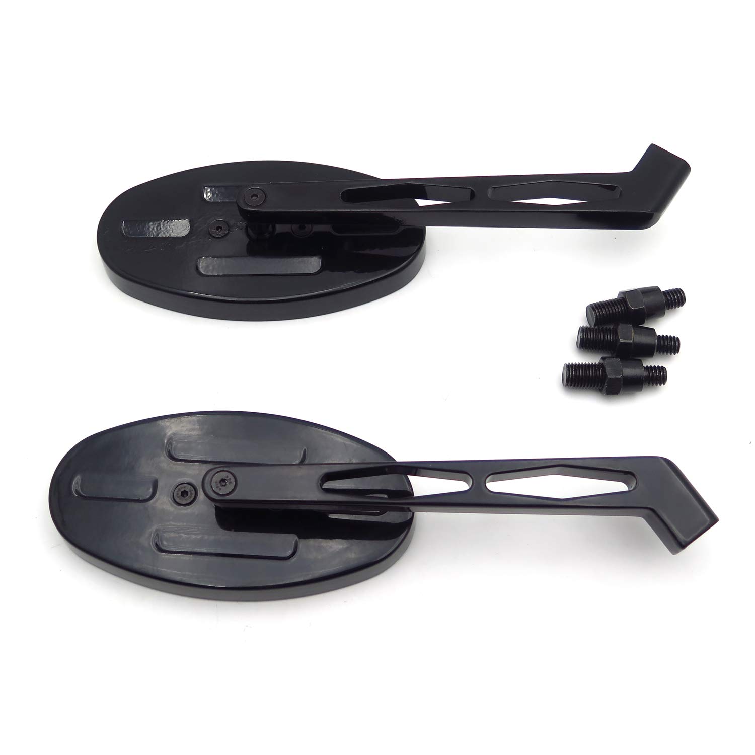HTTMT- Motorcycle 1 Pair Black Oval Diamond Racing Mirror Compatible with All Kawasaki Suzuki Cruiser [P/N: MT027+TTT001] - Image 6