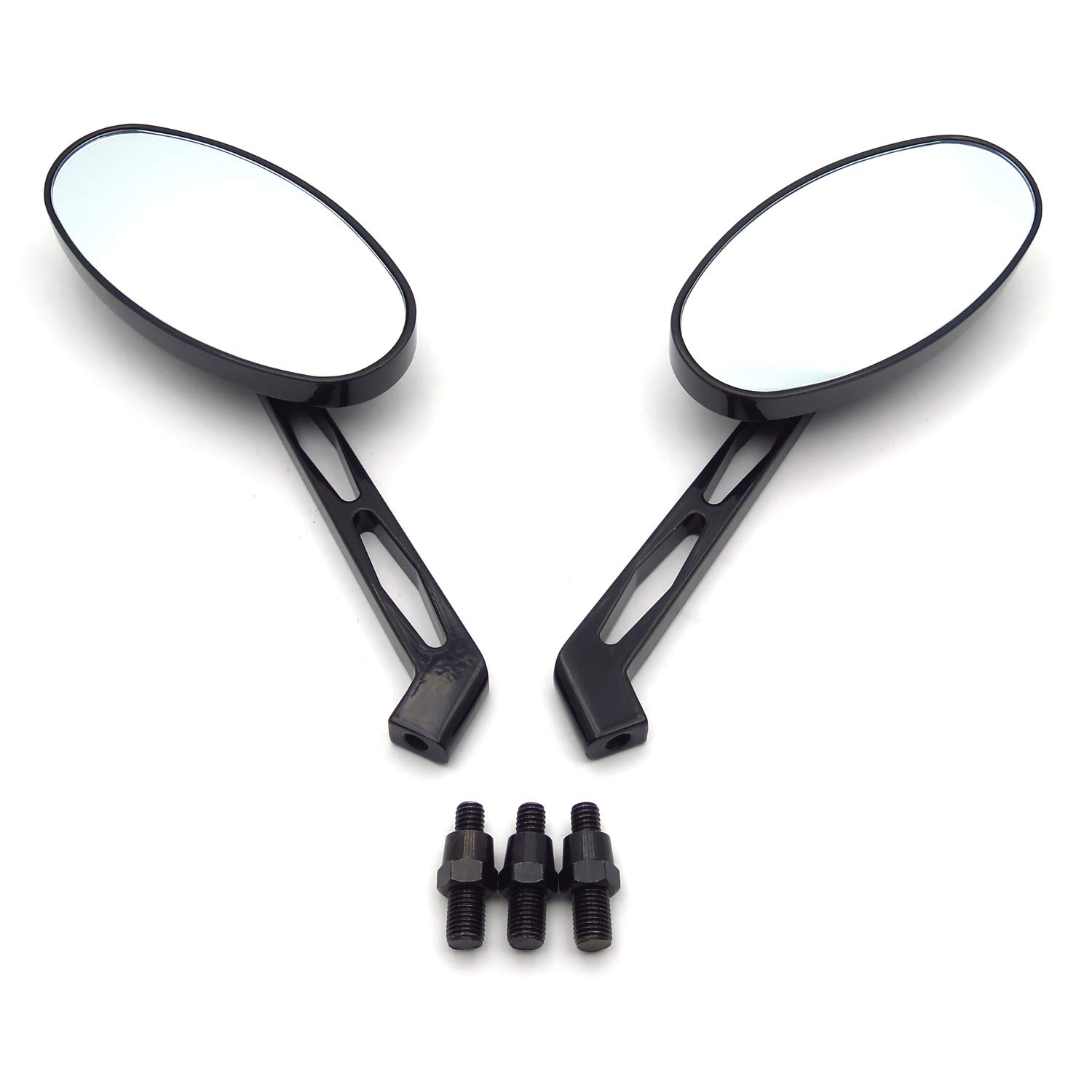 HTTMT- Motorcycle 1 Pair Black Oval Diamond Racing Mirror Compatible with All Kawasaki Suzuki Cruiser [P/N: MT027+TTT001] - Image 7