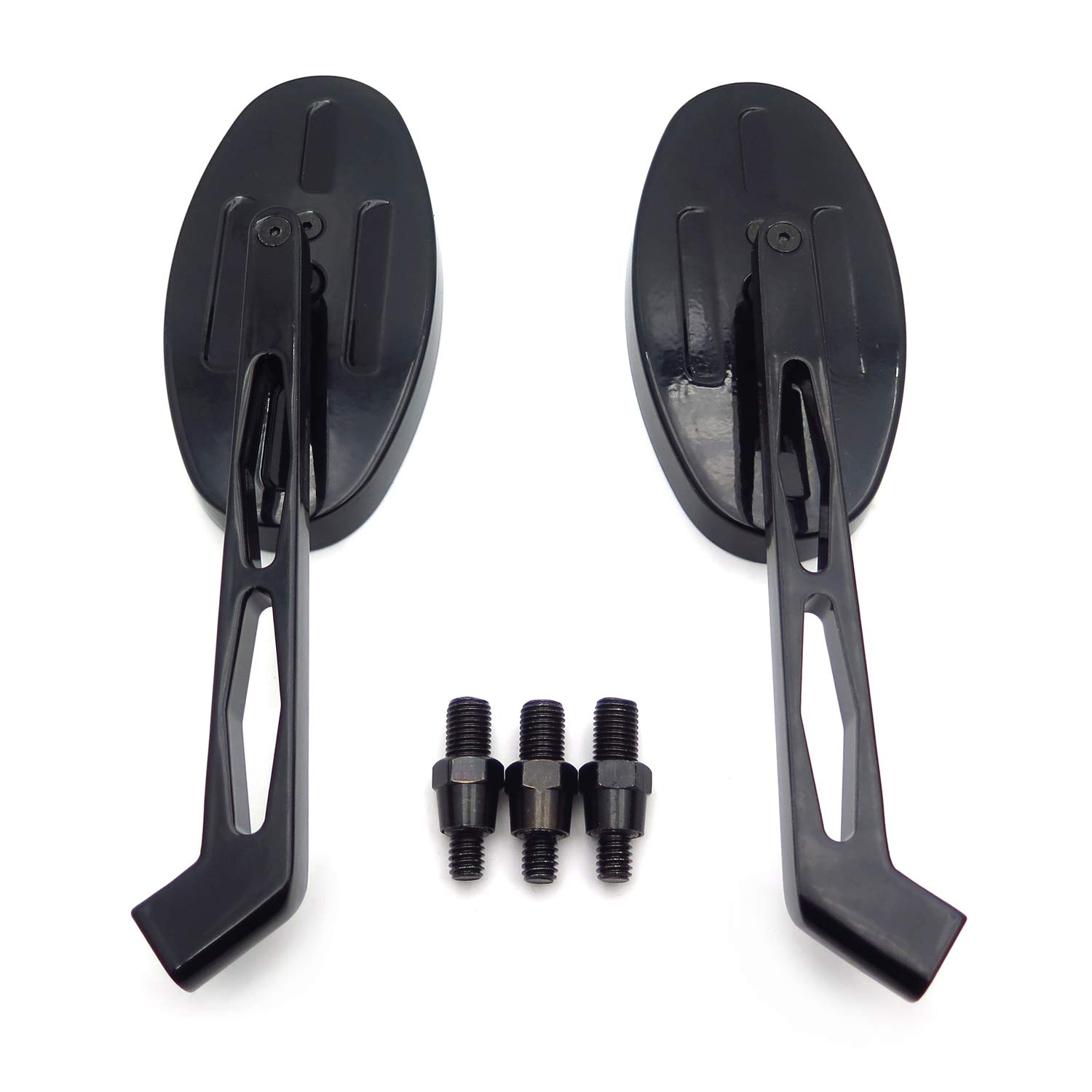 HTTMT- Motorcycle 1 Pair Black Oval Diamond Racing Mirror Compatible with All Kawasaki Suzuki Cruiser [P/N: MT027+TTT001] - Image 8