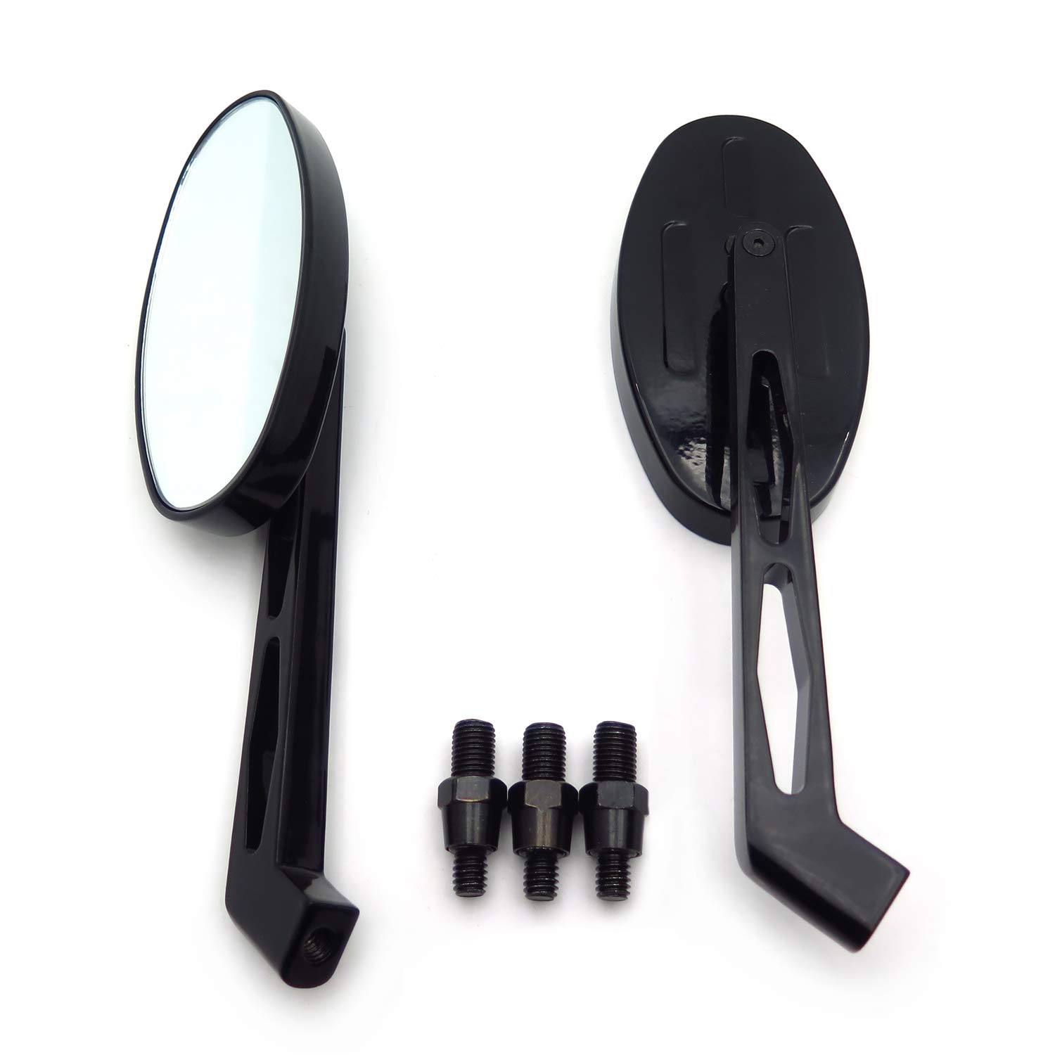 HTTMT- Motorcycle 1 Pair Black Oval Diamond Racing Mirror Compatible with All Kawasaki Suzuki Cruiser [P/N: MT027+TTT001] - Image 9