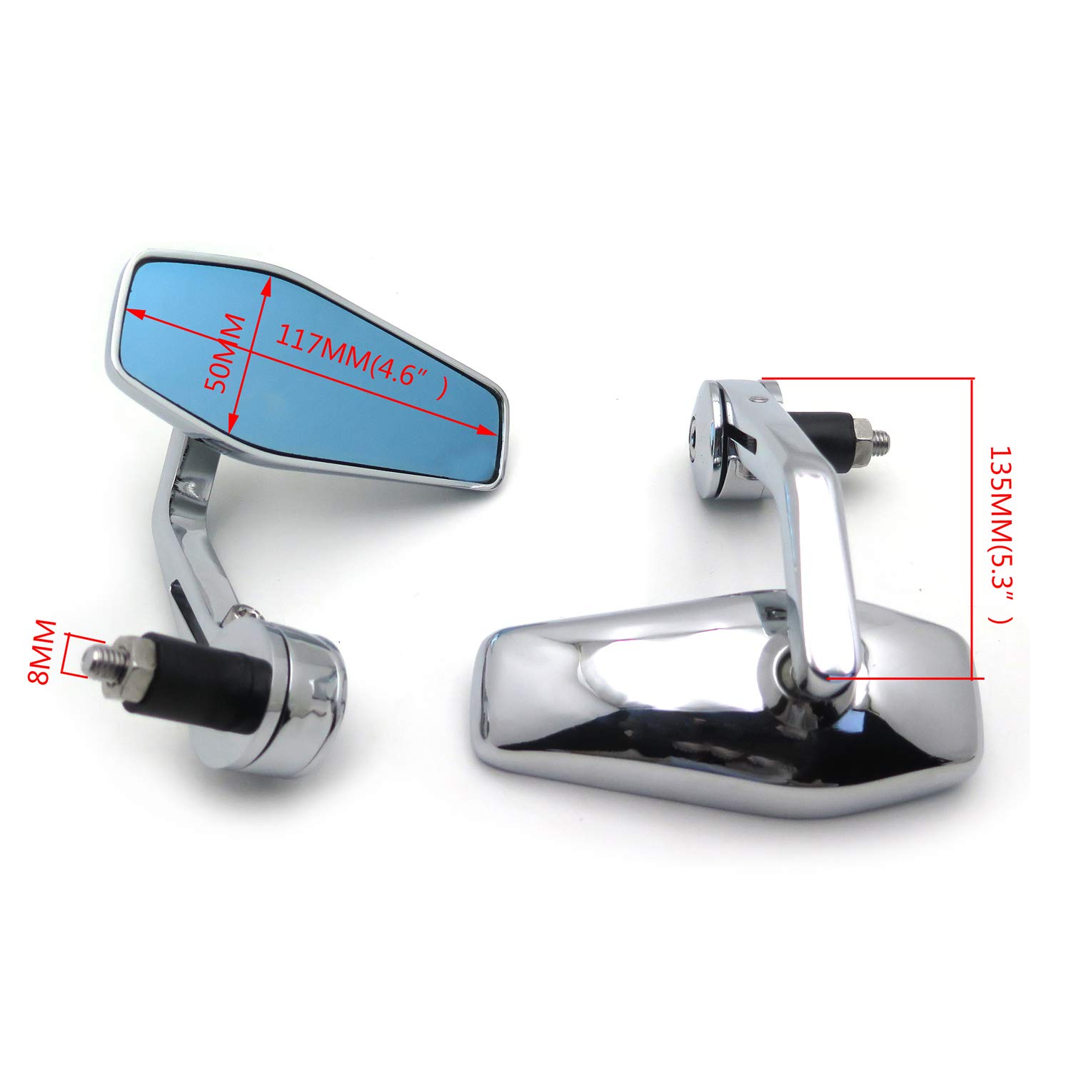 HTTMT MT400-005-CD Chrome Bar End Mirrors Compatible with Suzuk Kawasak Yamah H-D Compatible with any 7/8 Inches or 1 Inch diameter Handle - Image 3