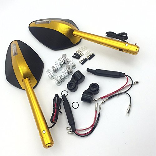 HTTMT MT422- Motorcycle CNC Yellow Rear View LED Turn Signal Side Mirrors Compatible with 8mm 10mm Bolt Screw Yamaha FZ1 FZ6 Suzuki GSR600 Boulevard Intruder CB1000R CBF600 CBR125R Shadow - Image 3