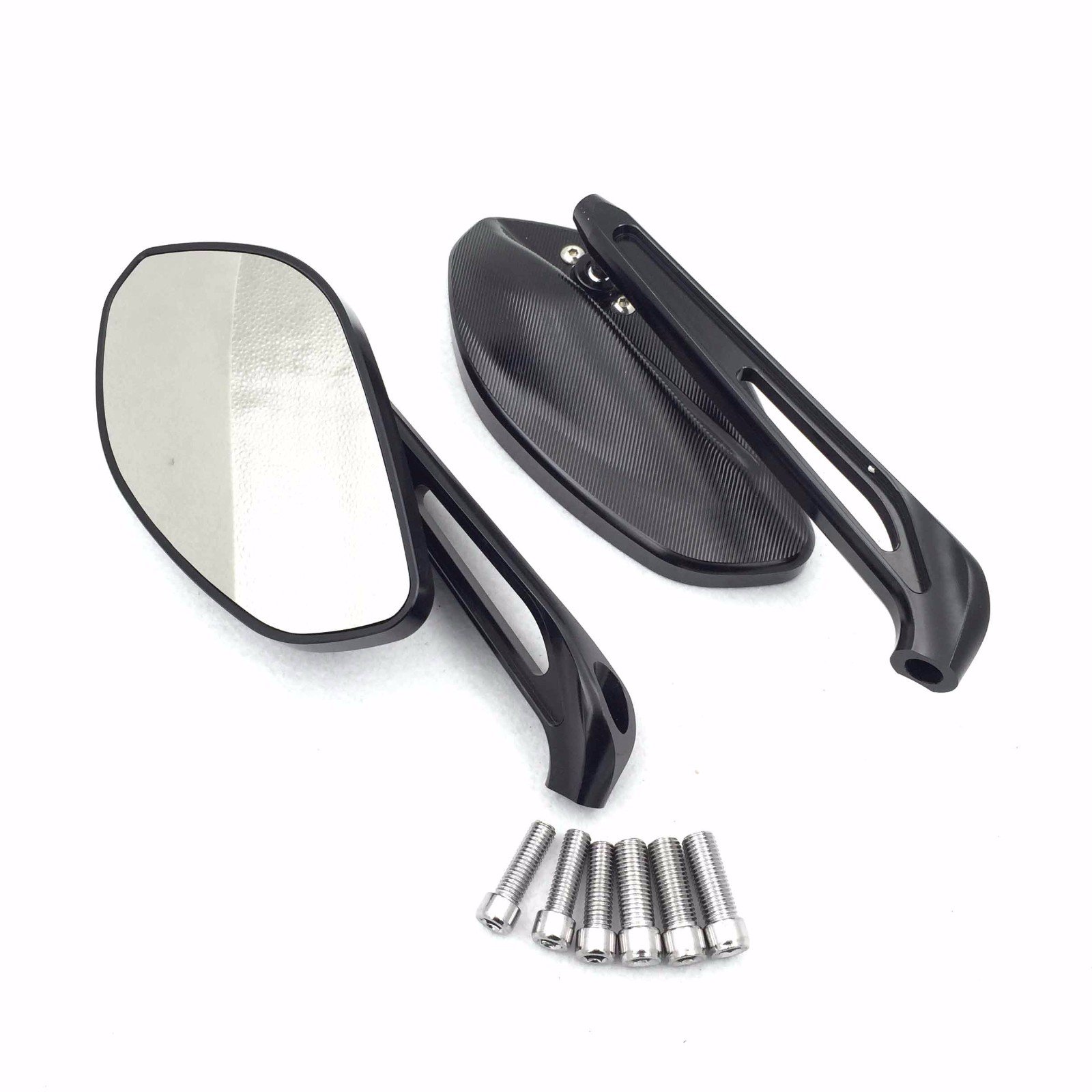 HTTMT MT433- Motorcycle CNC Gridding Black Rear View Integrated Side Mirrors Compatible with 8mm 10mm Screw Bolt Yamaha FZ1 FZ6 Suzuki GSR600 Boulevard Intruder CBR CB1000R CBF600 CBR125R Shadow - Image 3