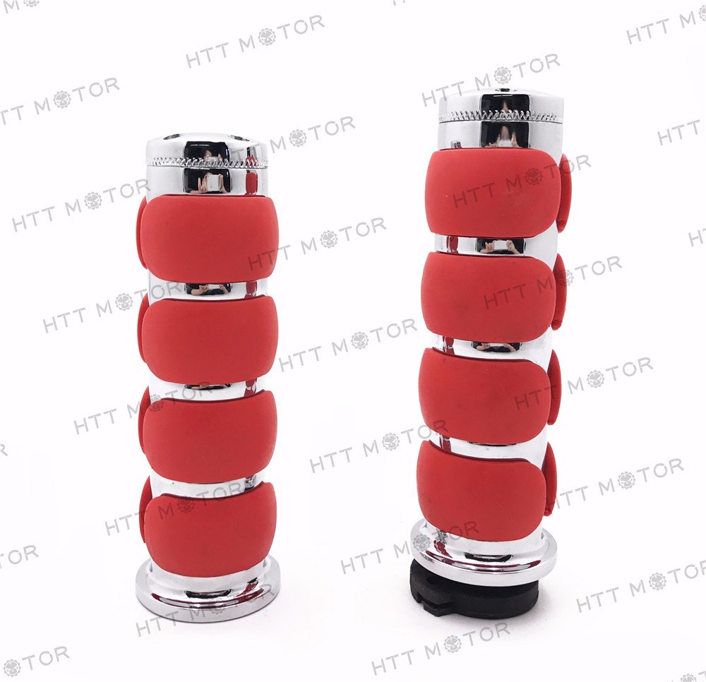HTTMT TRHB114C- Red Chrome Billet Aluminum 1" Hand Grip Flat Compatible with Harley FXDB Street Bob - Image 6